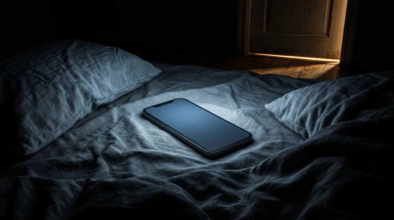 A phone screen glowing in an otherwise dark bedroom