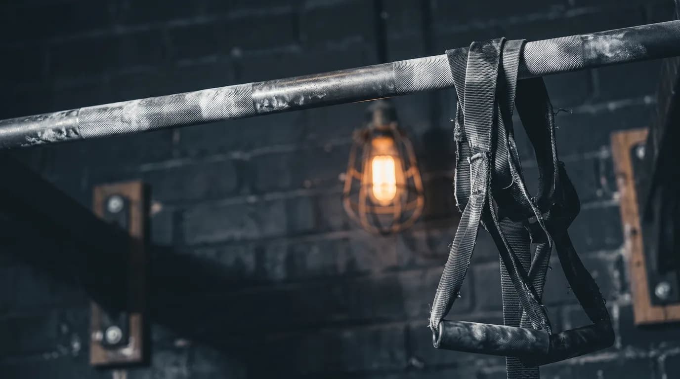 A chalked pull-up bar in an empty gym
