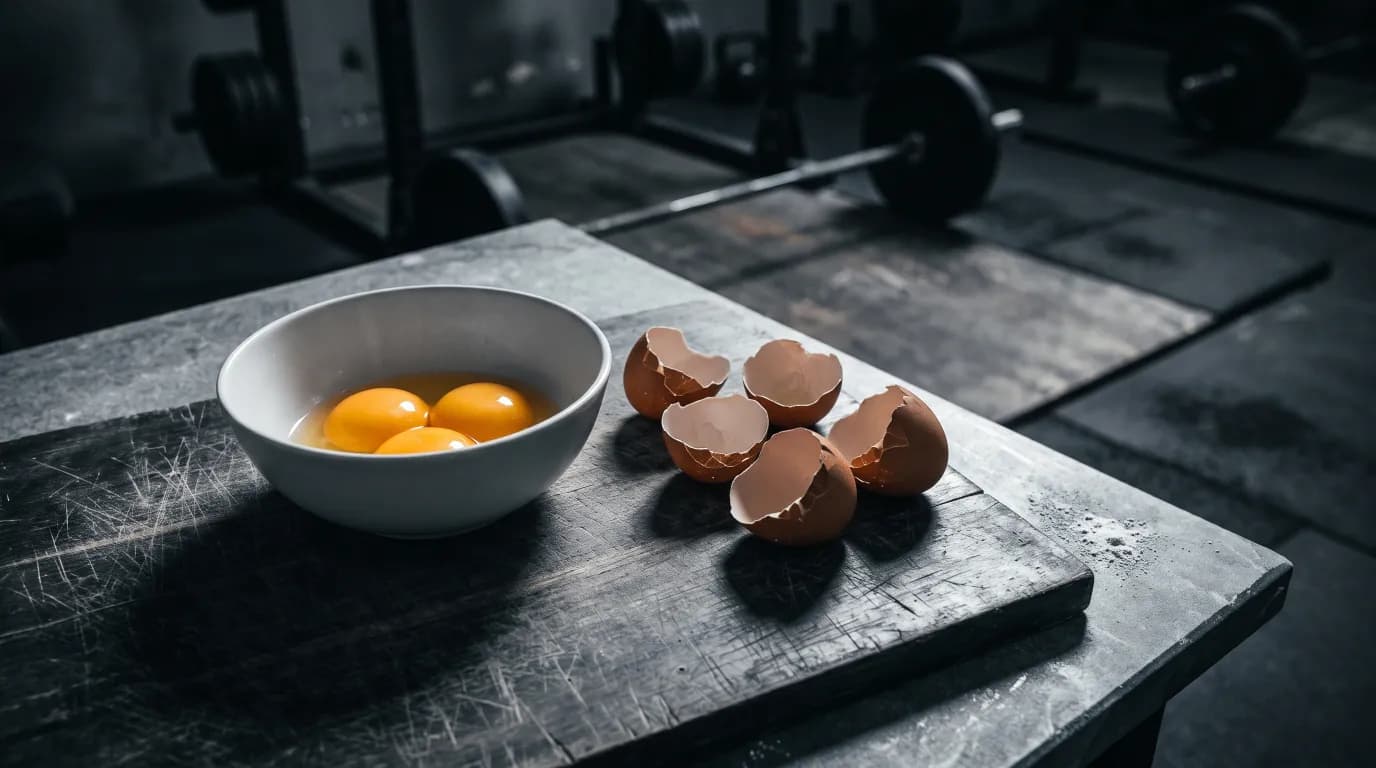 Egg yolks separated into a bowl beside cracked shells