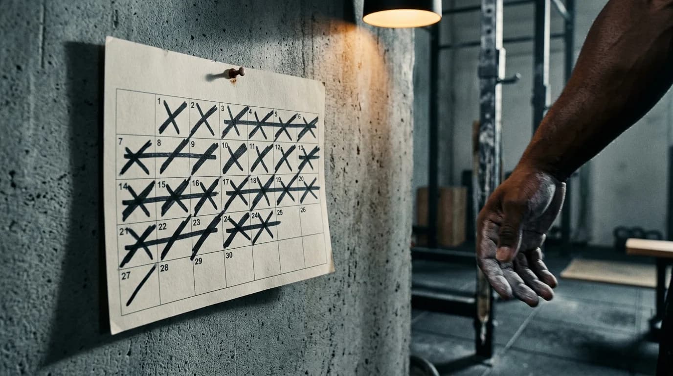 A wall calendar with most of its thirty days struck through